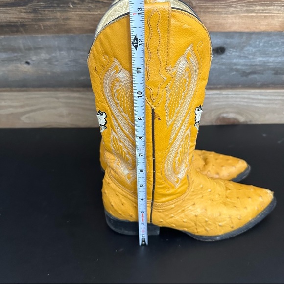 Dos De Oro Leather Western Cowboy Yellow Biker Pull On Mens Boots 7.5 Vintage - Picture 15 of 15